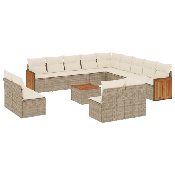 vidaXL Salon de jardin avec coussins 14 Pièces beige résine tressée