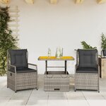 vidaXL Ensemble à manger de jardin 3 Pièces coussins gris résine tressée