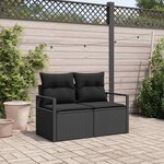 vidaXL Sofa de jardin 2 places avec rangement et coussins en poly rotin noir