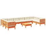 vidaXL Salon de jardin avec coussins 11Pièces cire marron bois pin massif
