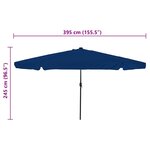 vidaXL Parasol de jardin Bleu et Noir 395 x 395 x 245 cm