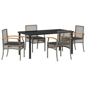 vidaXL Ensemble de salle à manger pour jardin 5 Pièces Gris et Noir Rotin