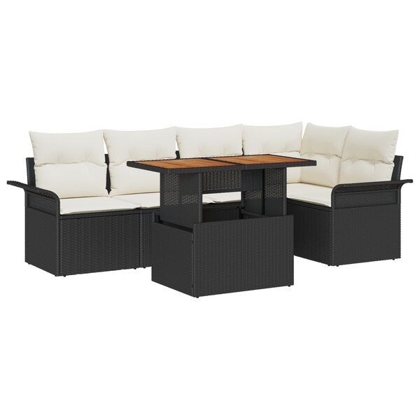 Ensemble de canapé de jardin vidaXL 6 pièces avec coussins en poly rotin noir