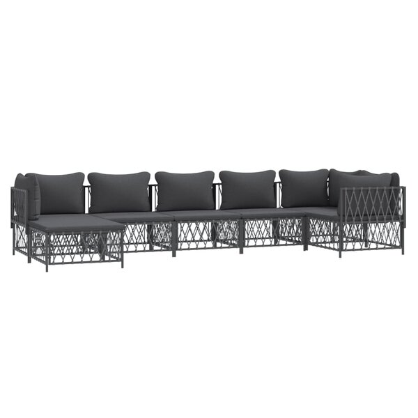 Salon de jardin meuble d'extérieur ensemble de mobilier 7 pièces avec coussins anthracite acier 02_0017067