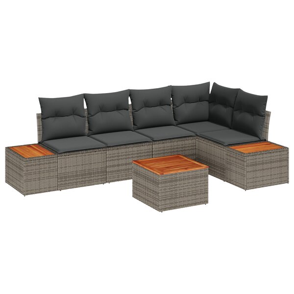 Ensemble de canapé de jardin 6 pièces avec coussins gris en rotin