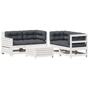 vidaXL Salon de jardin 5 Pièces avec coussins blanc bois massif de pin
