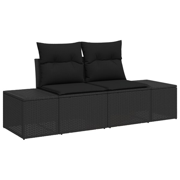 vidaXL Canapé de jardin 2 places avec rangement et coussins noir en rotin synthétique