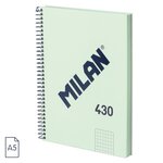 Cahier à Spirale Milan Serie 1918 Format A5 Grille 5x5mm - 80 Feuilles de 95 gr/m2 - Microperforé  2 Trous - Coloris Vert