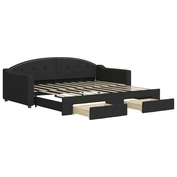 vidaXL Lit de jour avec gigogne et tiroirs noir 90x190 cm tissu