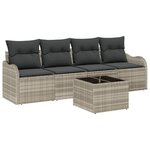 Ensemble de canapés de jardin 5 pièces avec coussins Gris clair Poly Rotin