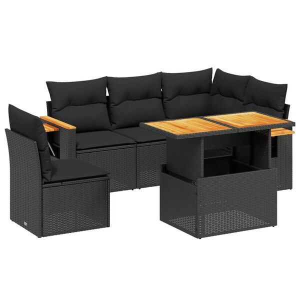 vidaXL Salon de jardin 6 Pièces avec coussins noir résine tressée