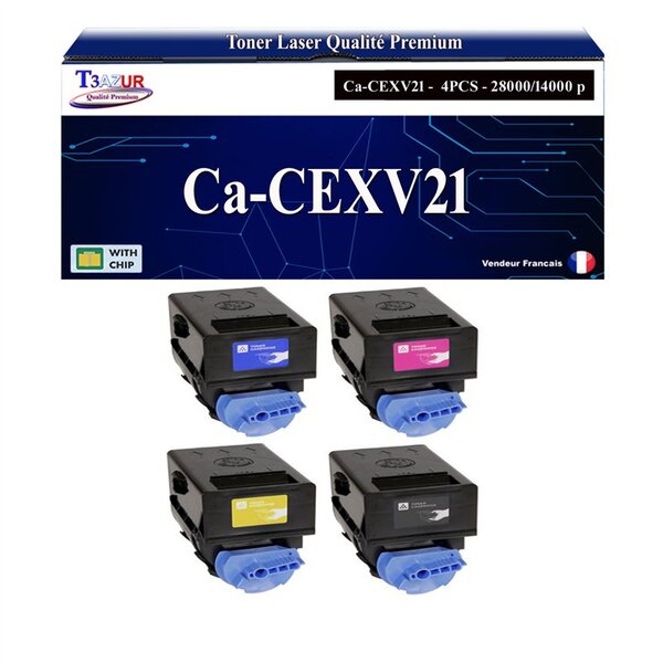 T3AZUR -4x Toners compatibles avec Canon CEXV21 pour Canon IR-C2380i C2550 C2880 C3080 C3380 C3480 C3580