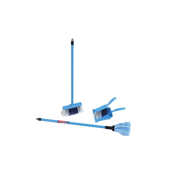 Theo Klein 6796 - Set de ménage Vileda avec balai à franges Color Line 4 pièces