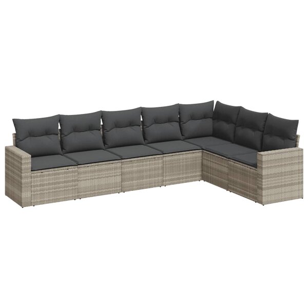 vidaXL Salon de jardin avec coussins 7 Pièces gris clair résine tressée