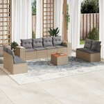 vidaXL Salon de jardin avec coussins 9 Pièces beige résine tressée