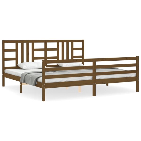 vidaXL Cadre de lit avec tête de lit marron miel 200x200cm bois massif
