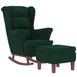 vidaXL Fauteuil à bascule à oreilles en velours vert foncé bois massif