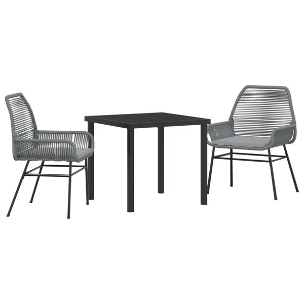vidaXL Ensemble de salle à manger de jardin 3 pièces avec coussins Gris en poly rotin