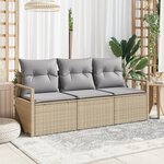 Ensemble de canapés de jardin 3 pièces avec coussins beige en poly rotin