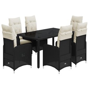 vidaXL Ensemble de bistro de jardin 7 Pièces coussins noir poly rotin