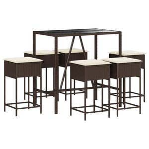 vidaXL Ensemble de bar de jardin avec coussins 7 Pièces marron poly rotin