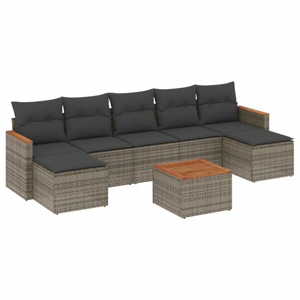 vidaXL Salon de jardin 8 Pièces avec coussins gris résine tressée