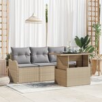 Ensemble de Canapé de Jardin 5 Pièces vidaXL avec Coussins Beige Rattan Poly