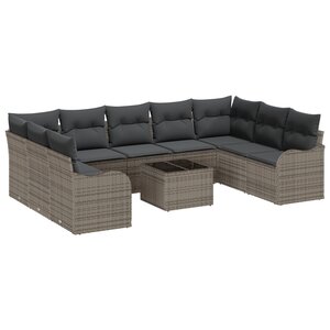 Ensemble de Canapé de Jardin 9 Pièces avec Coussins Noir Poly Rotin