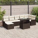 vidaXL Ensemble de Canapés de Jardin de 8 Pièces avec Coussins en Poly Rotin Brun