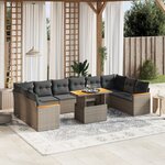 vidaXL Salon de jardin 11 Pièces avec coussins gris résine tressée