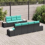 vidaXL Ensemble de canapé de jardin 8 Pièces Noir et turquoise polyrotin