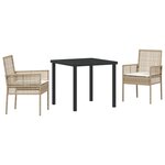 vidaXL Ensemble de salle à manger de jardin 3 pièces avec coussins en rotin poly beige
