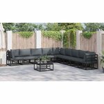 vidaXL Ensemble de canapé de jardin avec coussin 10 Pièces Noir Aluminium