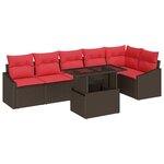 vidaXL Ensemble de canapé de jardin avec coussin 7 Pièces Marron et rouge