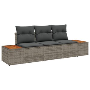 Set de Canapé de Jardin 3 pièces avec Coussins en Rattan Poly Gris Acacia