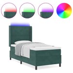 Lit à ressort vidaXL avec matelas et LED Vert foncé 90x200 cm Velours