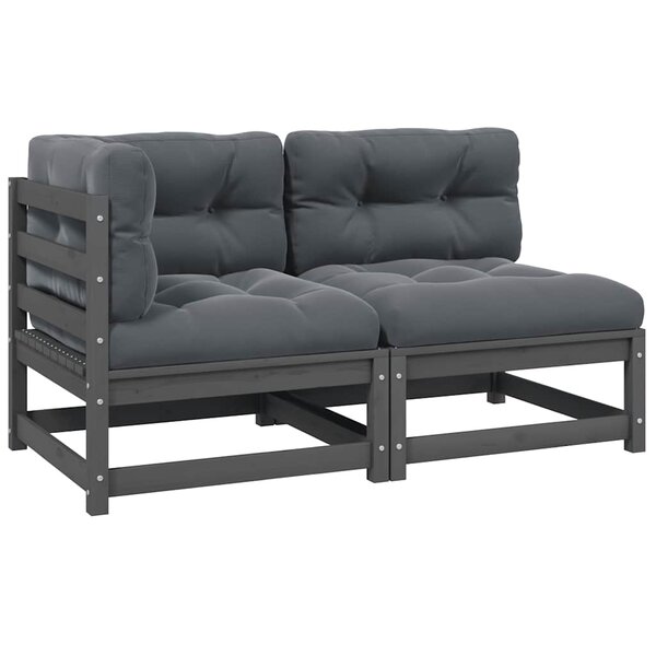 vidaXL Salon de jardin 2 Pièces avec coussins Gris Bois de pin massif
