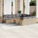vidaXL Salon de jardin et coussins 13 Pièces mélange beige résine tressée