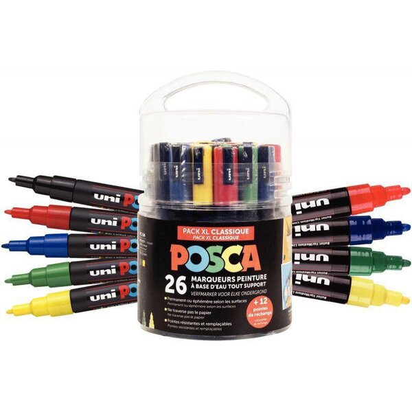 Seau de 26 marqueurs POSCA assortis