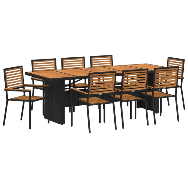 Ensemble de Dîner de Jardin 9 pièces vidaXL Noir Rattan Synthétique Acacia