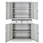 Armoire métallique étagère meuble 2 compartiments + 2 tiroirs gris 0508079