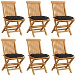 vidaXL Chaises de jardin et coussins noir lot de 6 Bois de teck massif