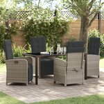 vidaXL Ensemble salle à manger jardin 5 pièces avec coussins poly rotin gris clair