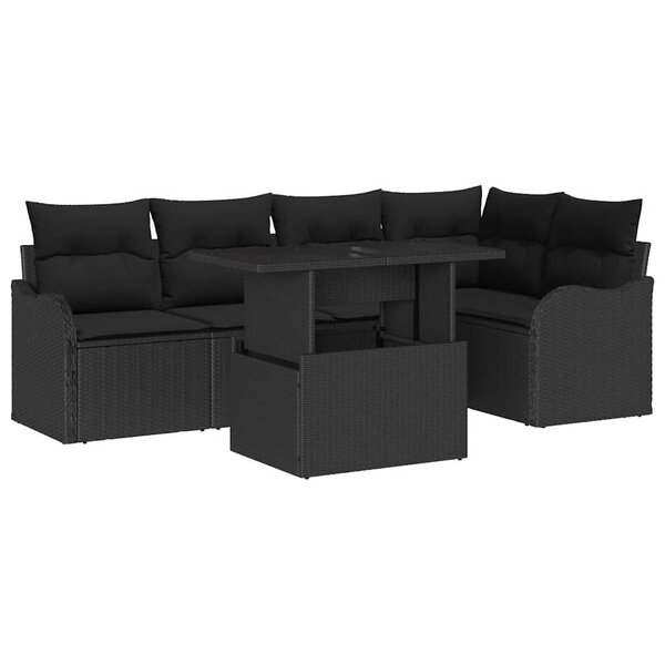 vidaXL Ensemble de salle à manger avec coussin 6 Pièces Noir Poly rotin