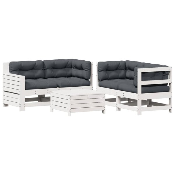 vidaXL Salon de jardin 5 Pièces avec coussins blanc bois massif de pin
