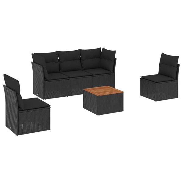 vidaXL Salon de jardin 6 Pièces avec coussins noir résine tressée