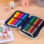 Trousse à crayons à deux niveaux Milan Collection 430 avec 2 gommes  un taille-crayon  un crayon  un stylo à bille P1 Touch Blue  une règle  12 crayons de couleur et 18 marqueurs - Vert