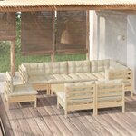 vidaXL Salon de jardin 9 Pièces avec coussins crème bois de pin massif