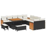 Ensemble de Canapé de Jardin 13 pièces avec Coussins Noir Poly Rattan Acacia