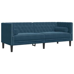 vidaXL Canapé Chesterfield avec traversins 3 places bleu velours